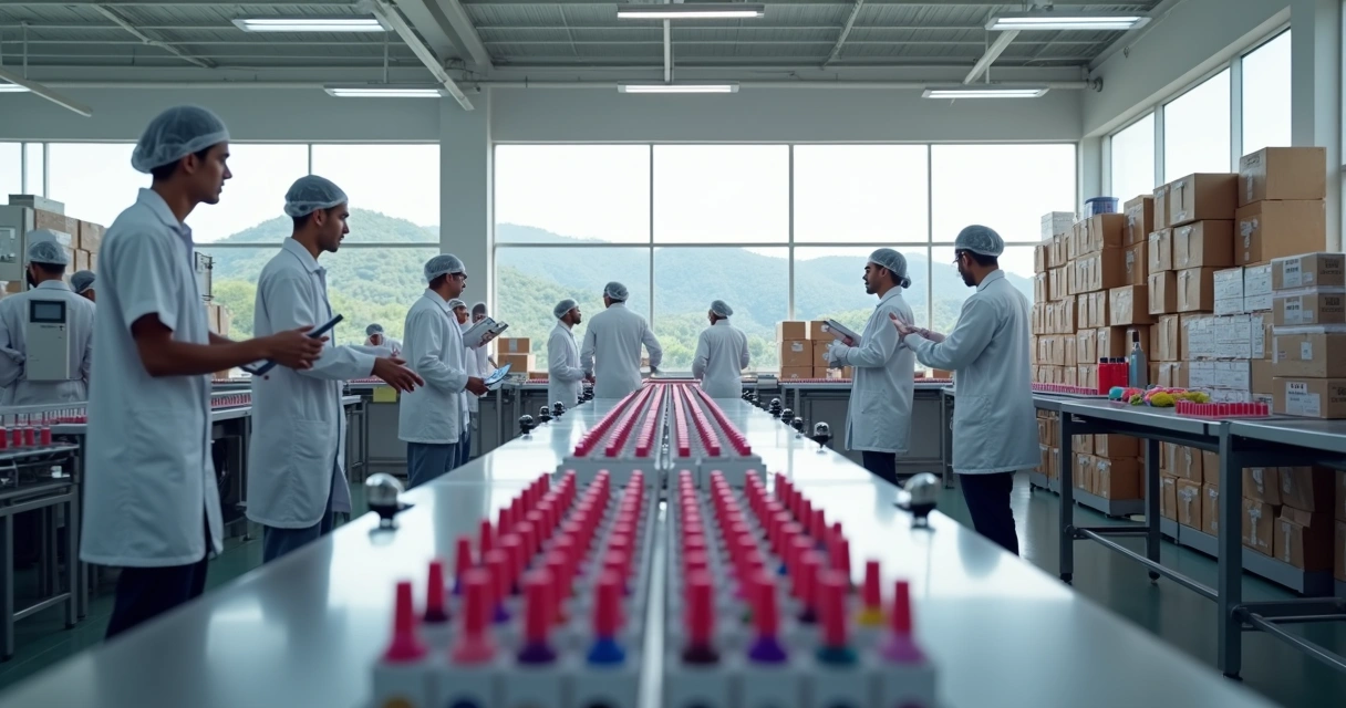 Linha de produção de cosméticos em fábrica moderna no Paraná