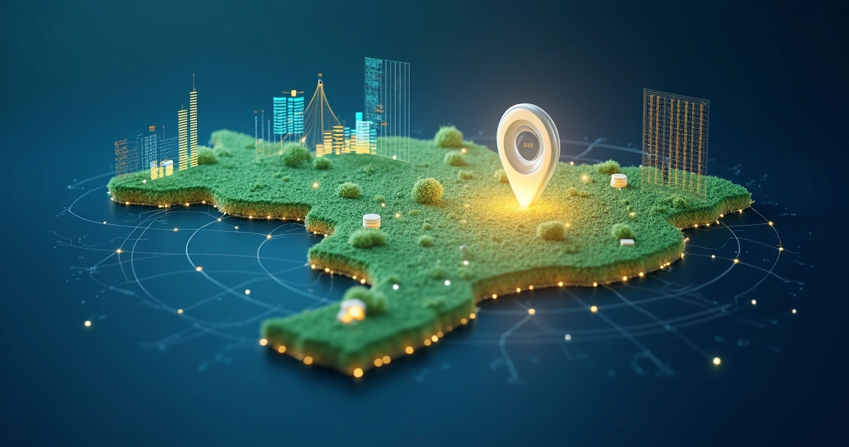 Mapa do Paraná com ícones de tributos e cidades conectados por gráficos de arrecadação