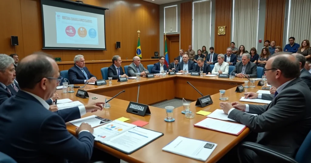 Conselheiros municipais e cidadãos em reunião discutindo políticas públicas locais