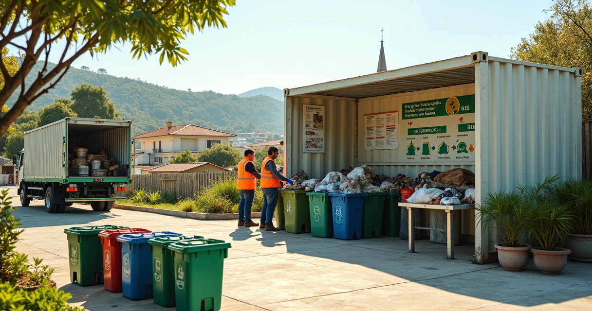Centro de triagem de reciclagem organizado em pequena cidade