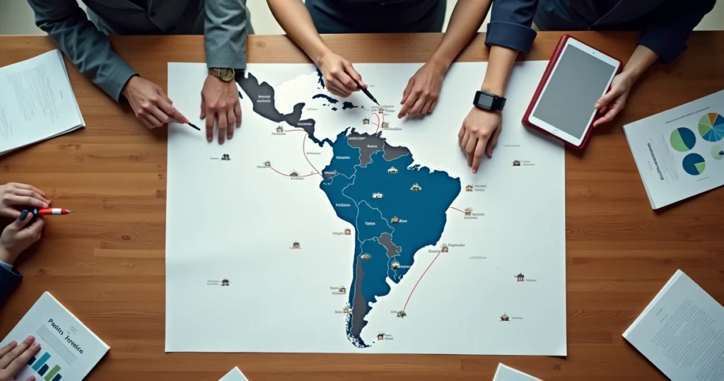 Mapa do Brasil com estado em destaque conectado a pequenos municípios