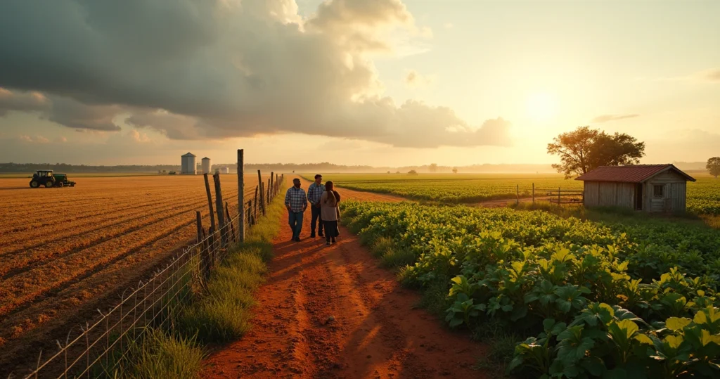 Cerca dividindo lavoura mecanizada e pequena plantação no interior do Paraná