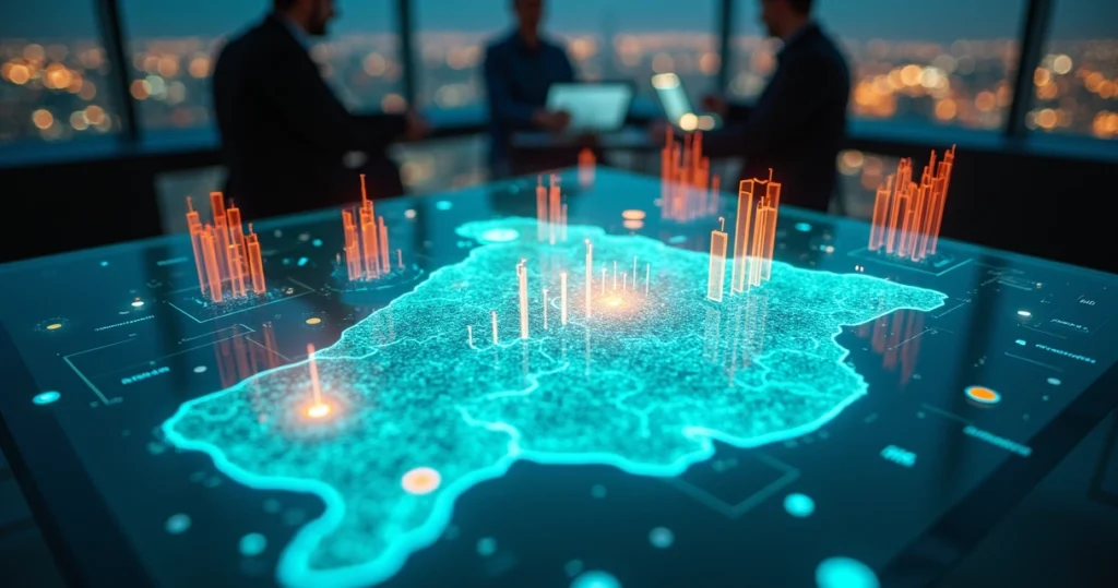 Mapa do Paraná com gráficos digitais representando desigualdade social